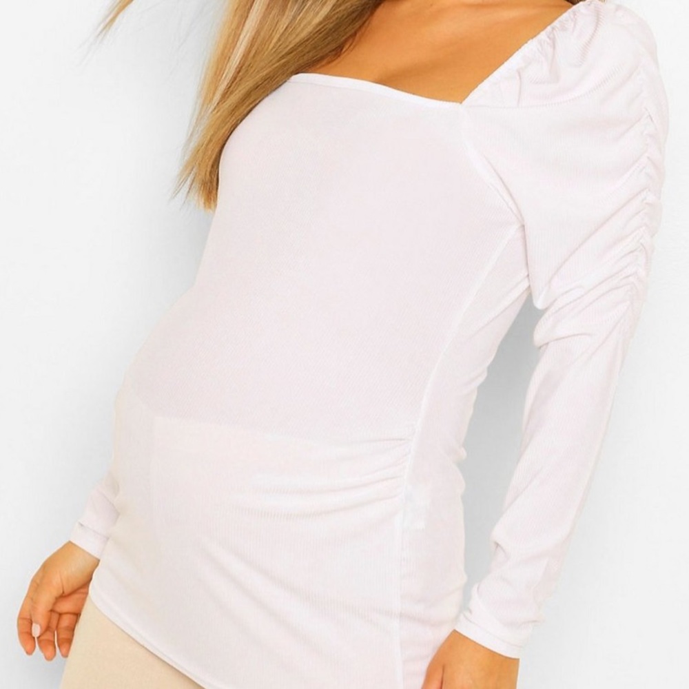 Poof Sleeve White Maternity Top